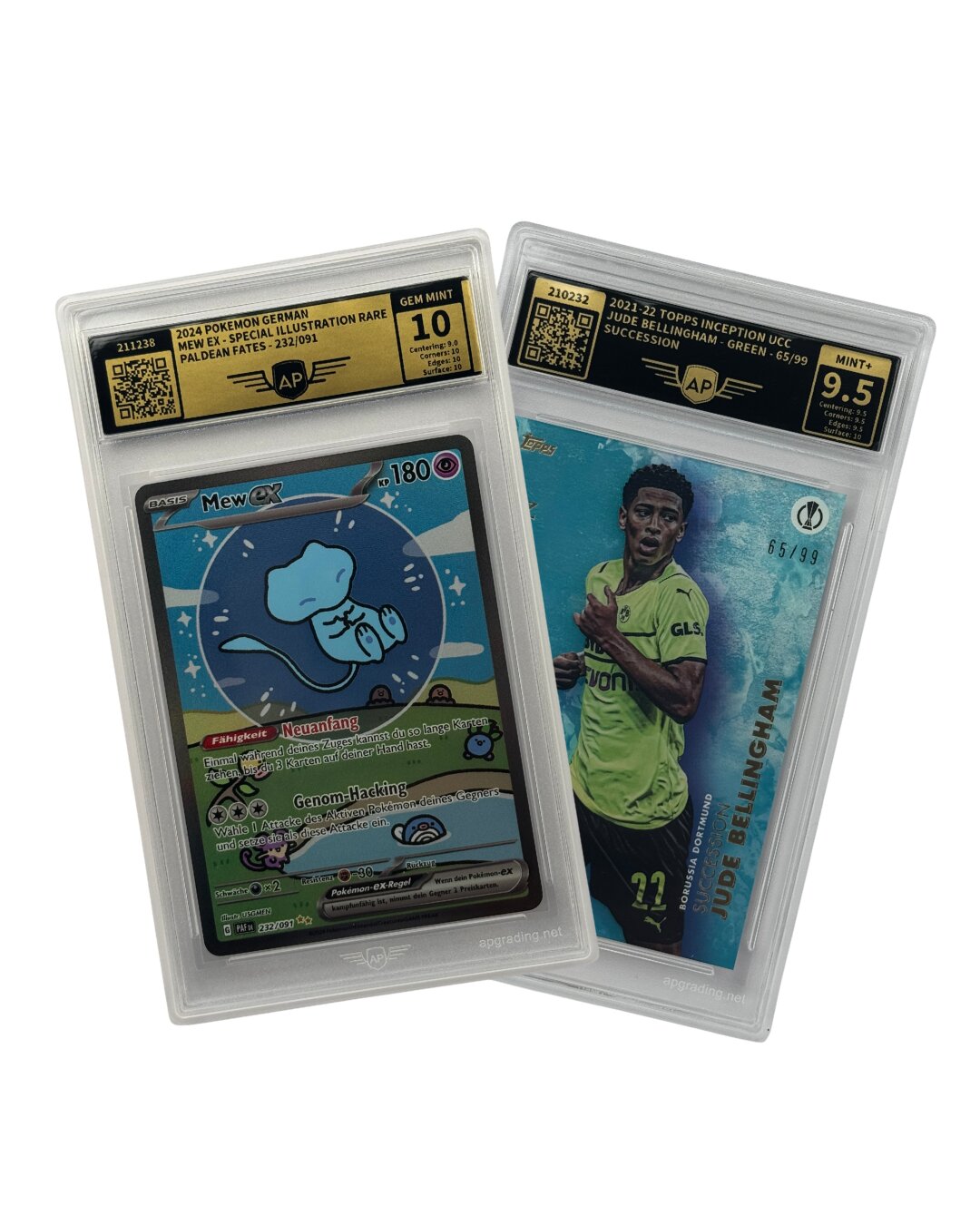 AP-slabs: een gegrade Pokémon-kaart (grade 10) en een sportkaart (grade 9.5)